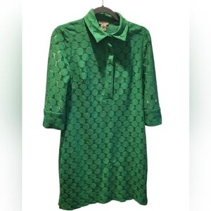Vintage Andre Oliver Kelly Green Circle Collared Dress With Pockets Size 10